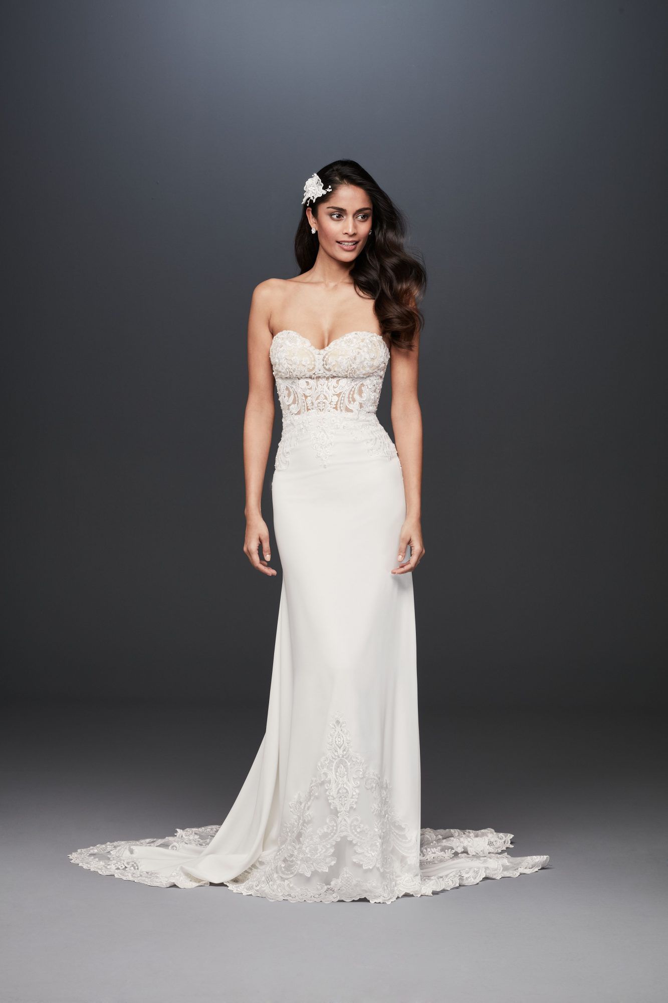 strapless shear lace bodice a-line wedding dress Galina Signature Spring 2020