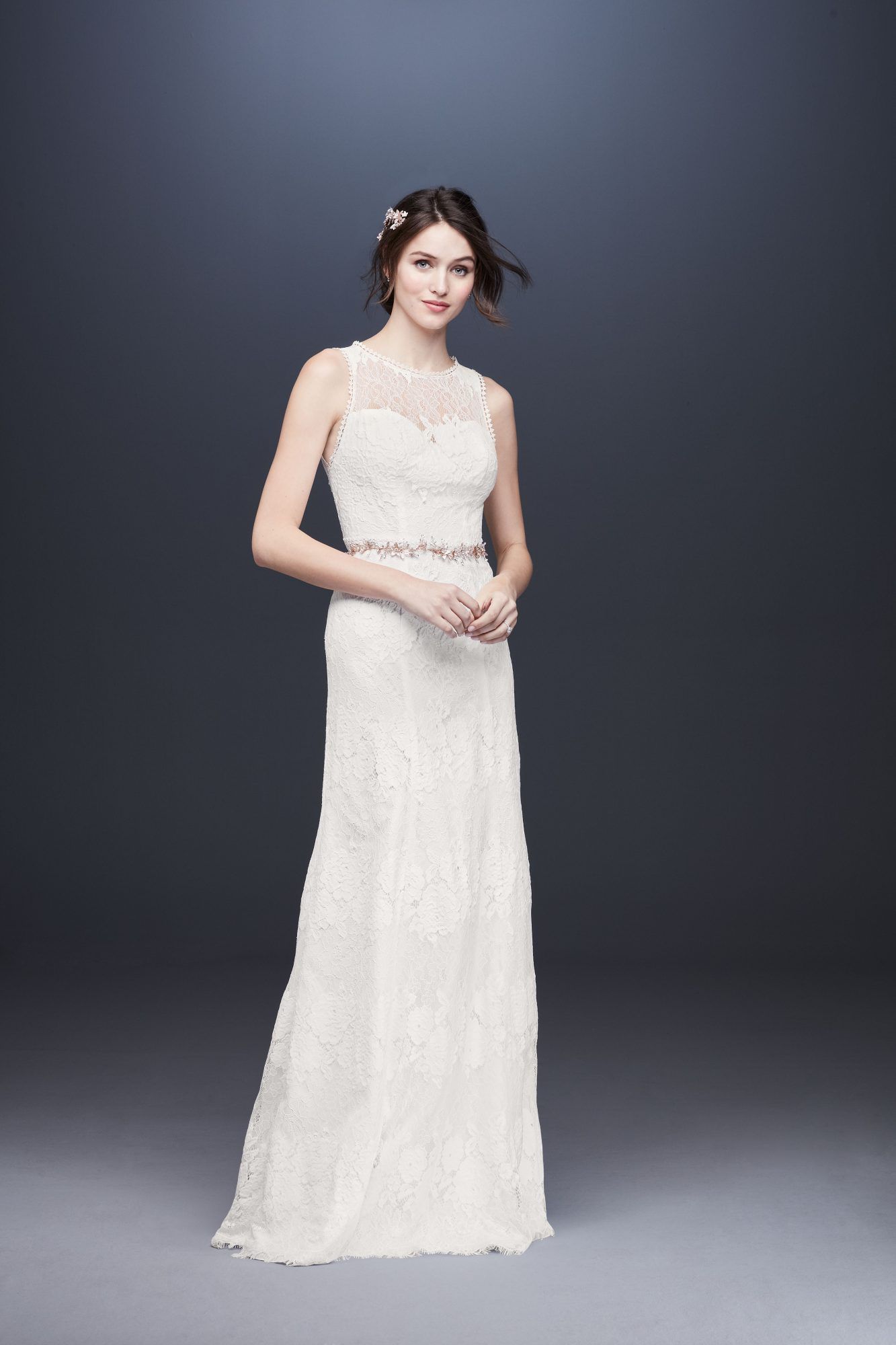 illusion sleeveless lace wedding dress davids bridal galina Spring 2020