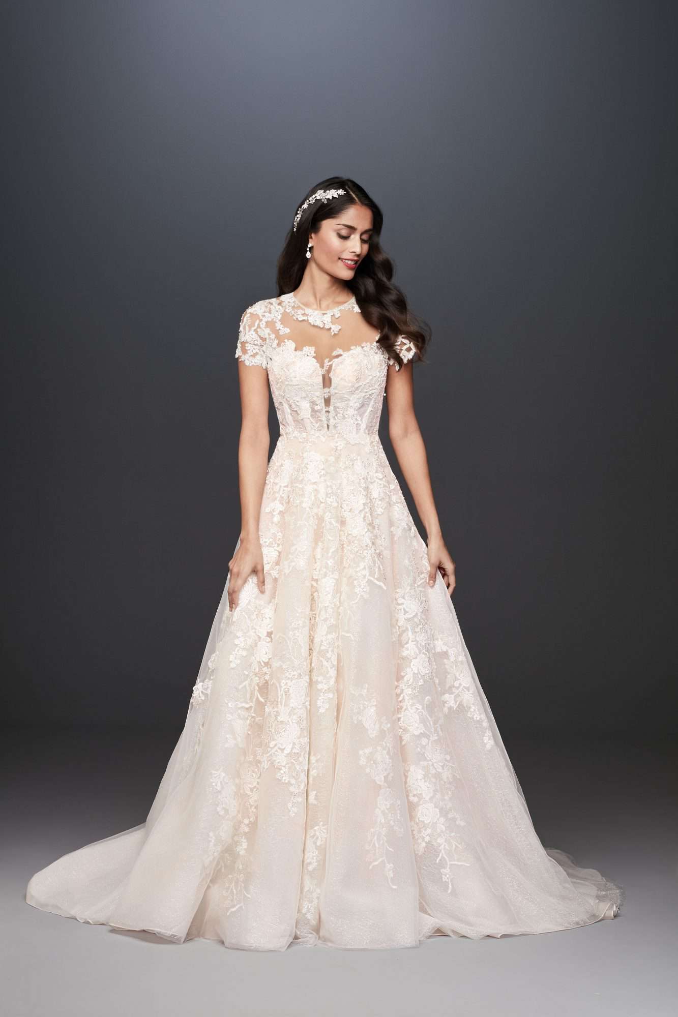 sweetheart illusion lace aline wedding dress davids bridal galina Spring 2020