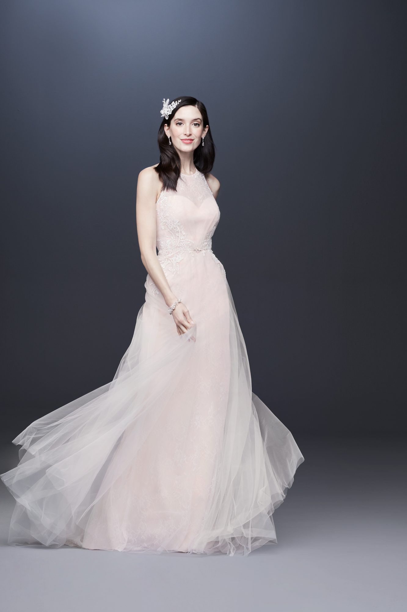 illusion high neck sleeveless tulle skirt a-line wedding dress Davids Bridal Spring 2020
