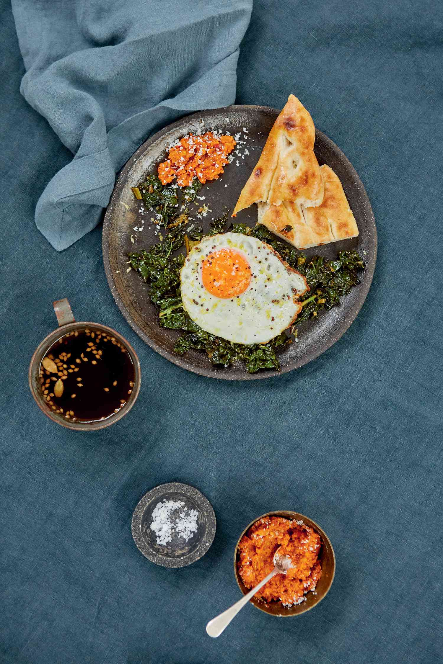 greens with coconut sambal fried egg