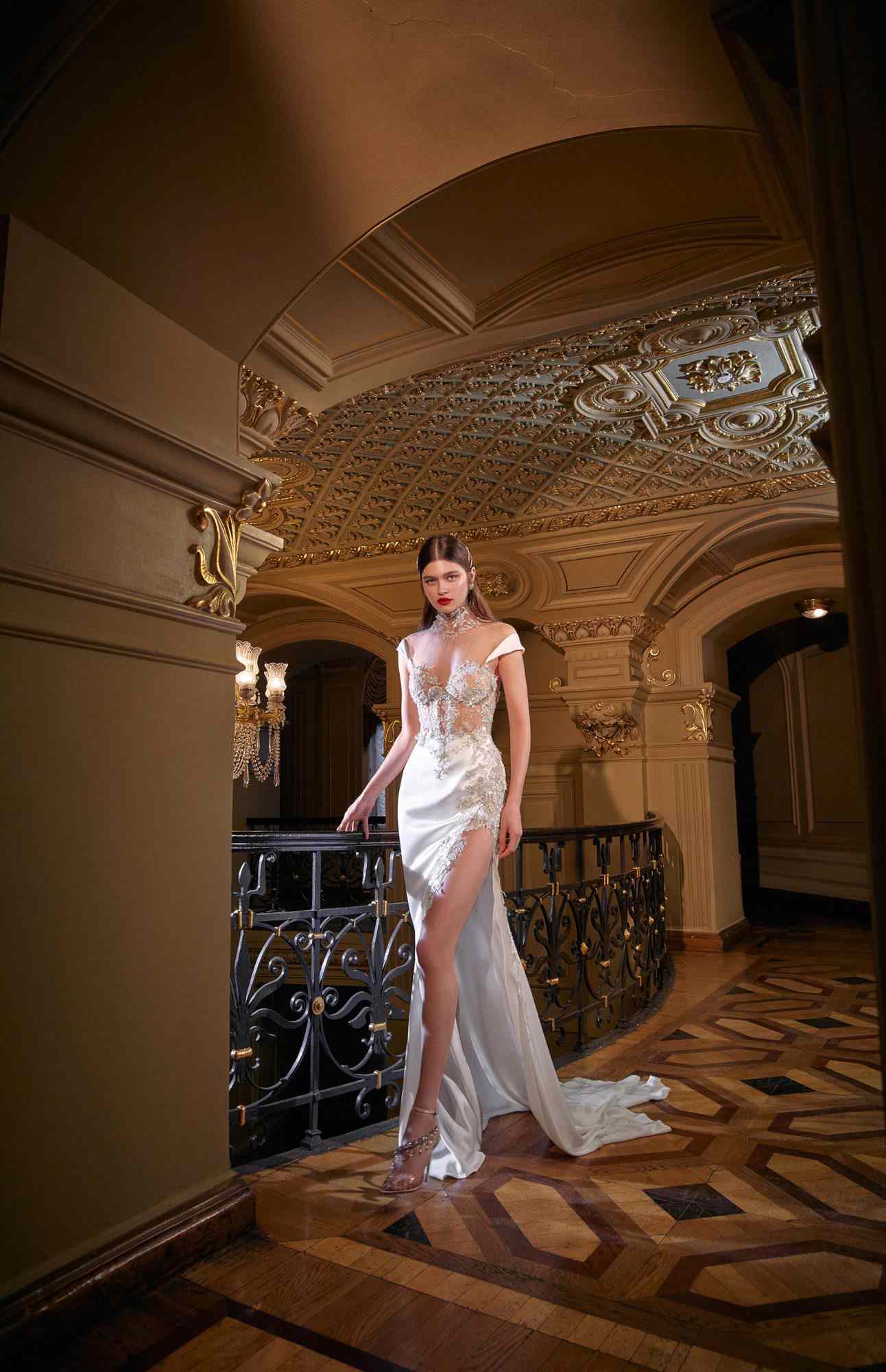 galia lahav high slit sheath jeweled wedding dress spring 2020