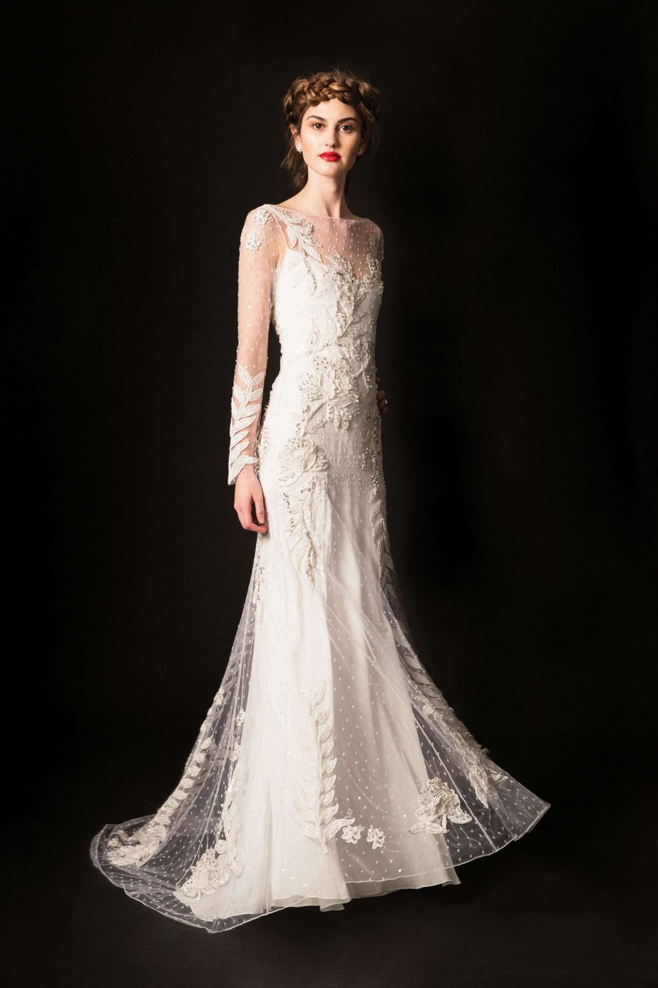 temperley lace illusion long sleeves sheath wedding dress spring 2020