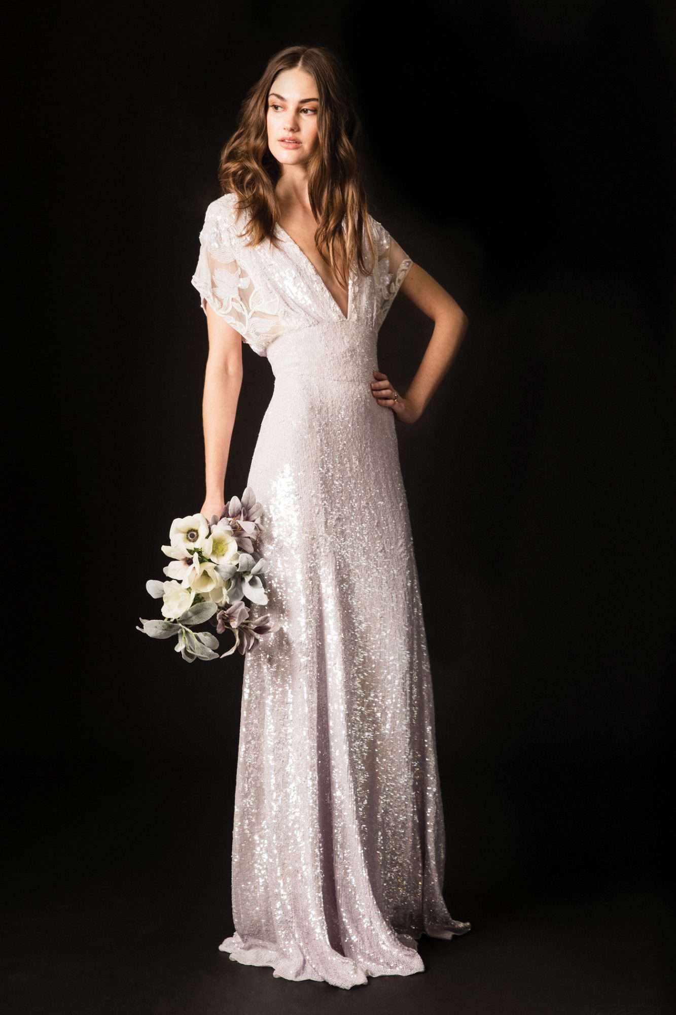 temperley sparkly plunging neckline sheath wedding dress spring 2020