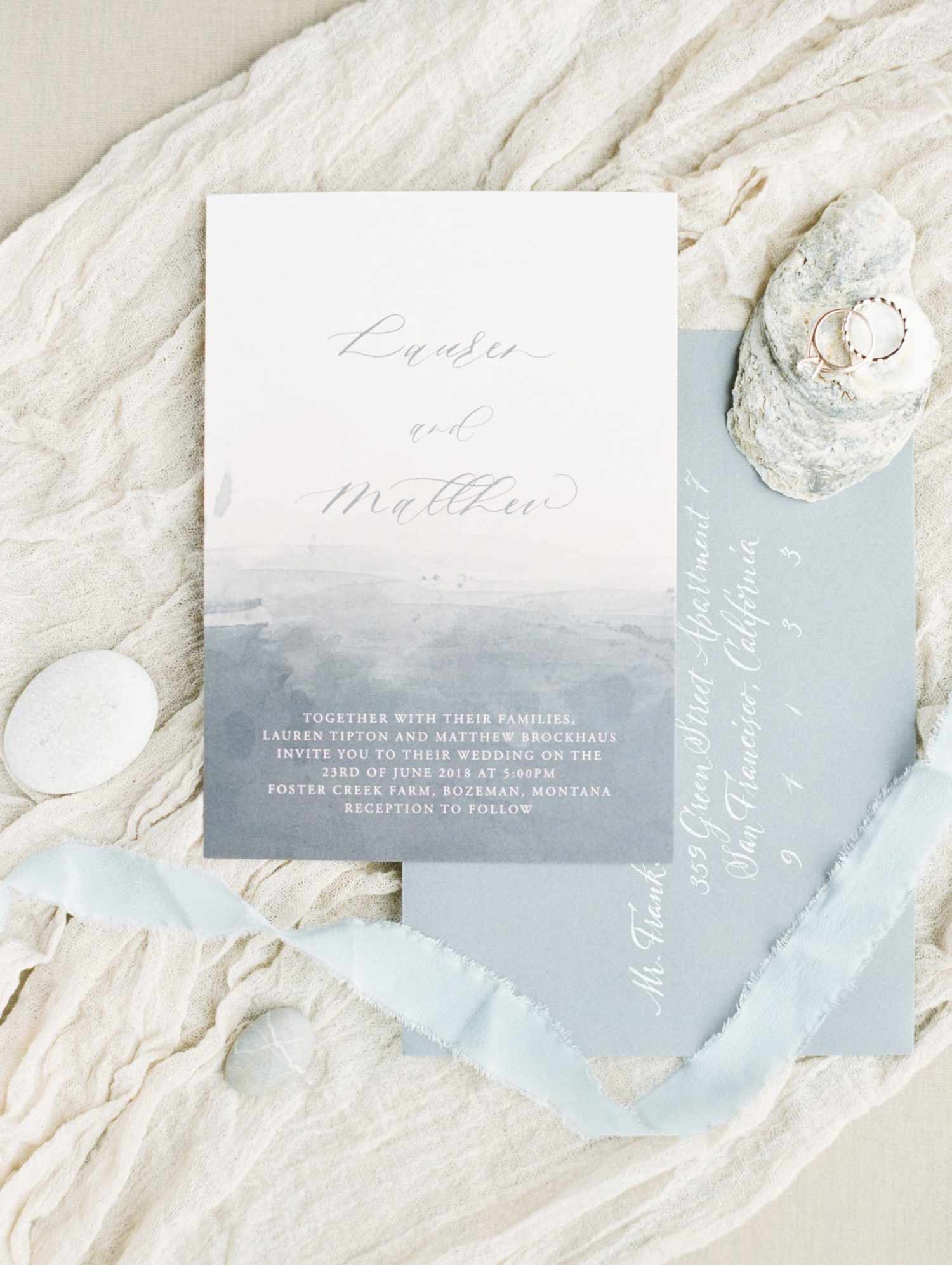 wedding invitation negative space ocean inspired