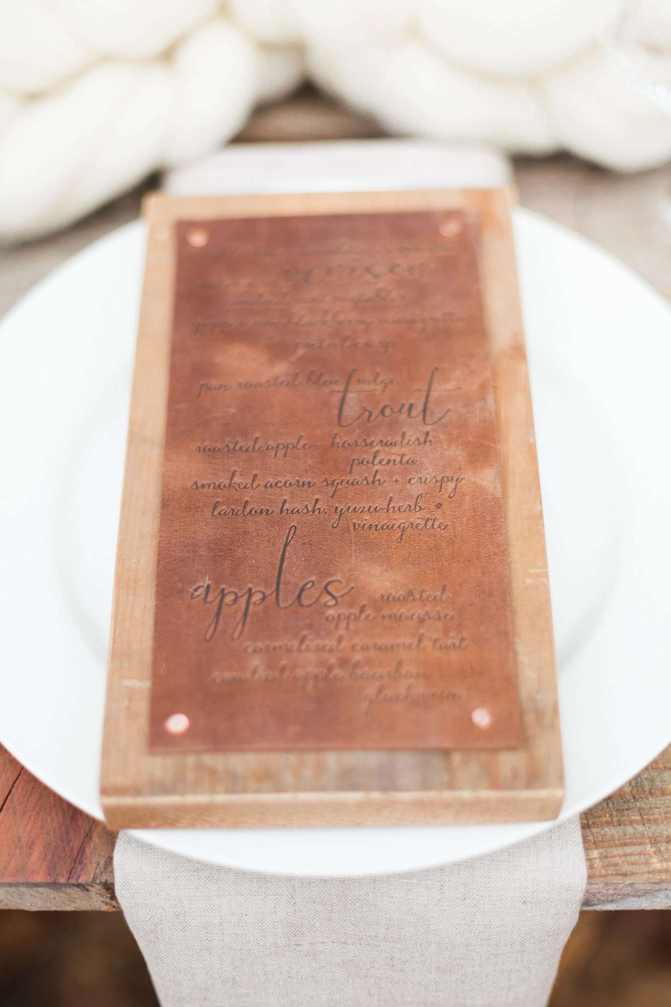 leather wedding ideas textured menu