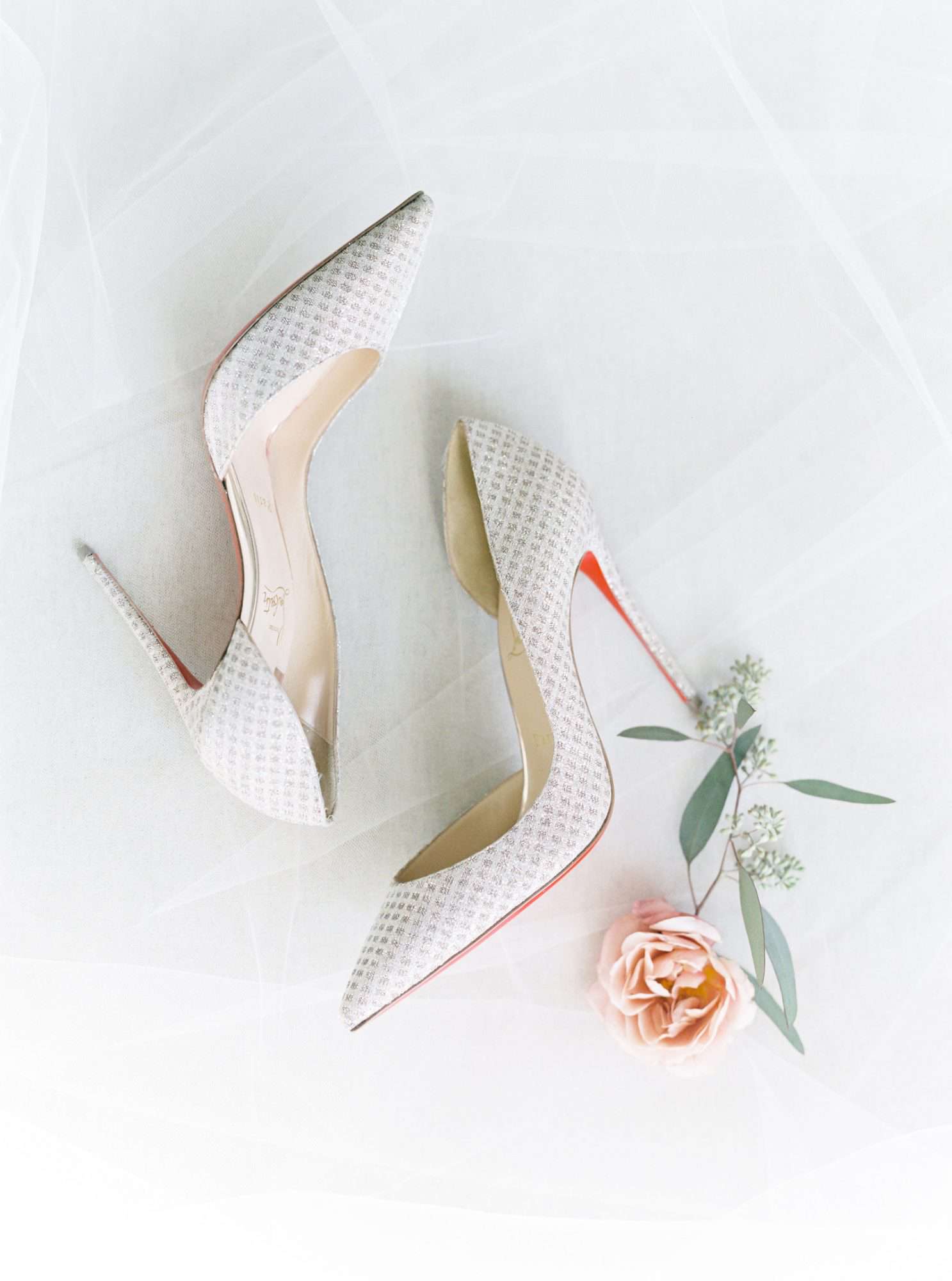 pointed toe silver patterned Christian Louboutins wedding heels