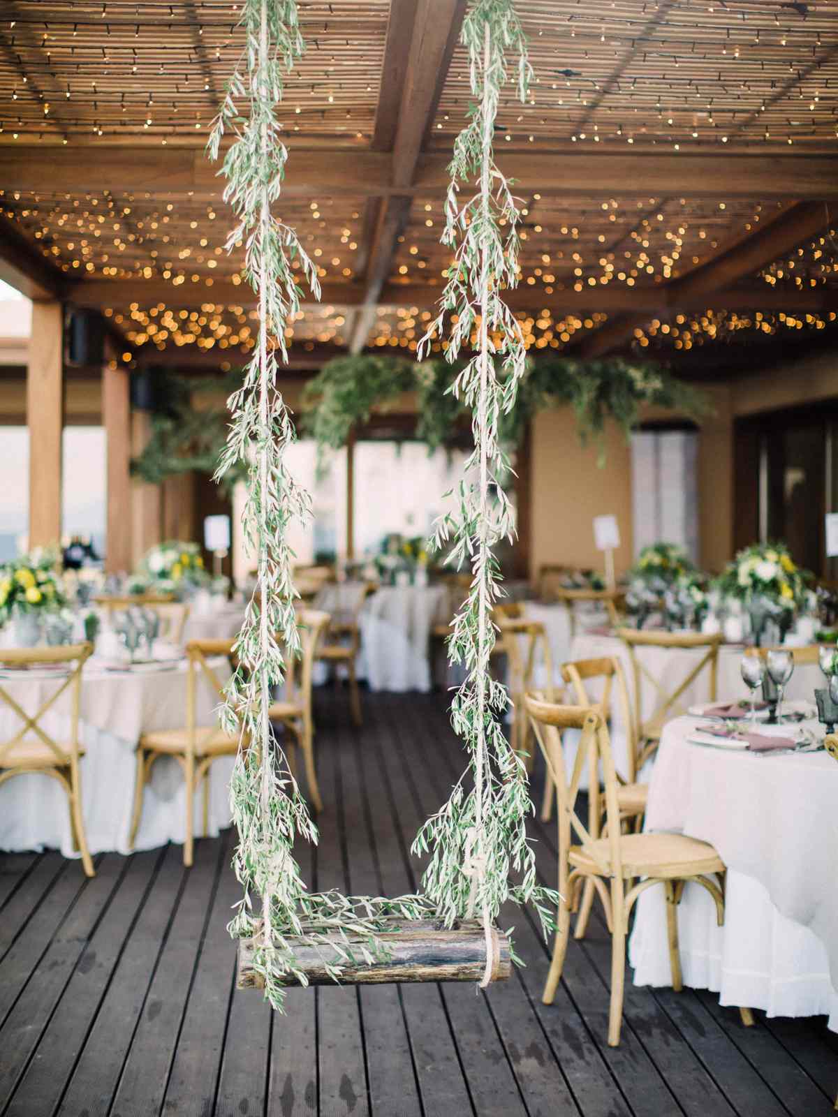 rustic-style wooden swing outdoorsy reception