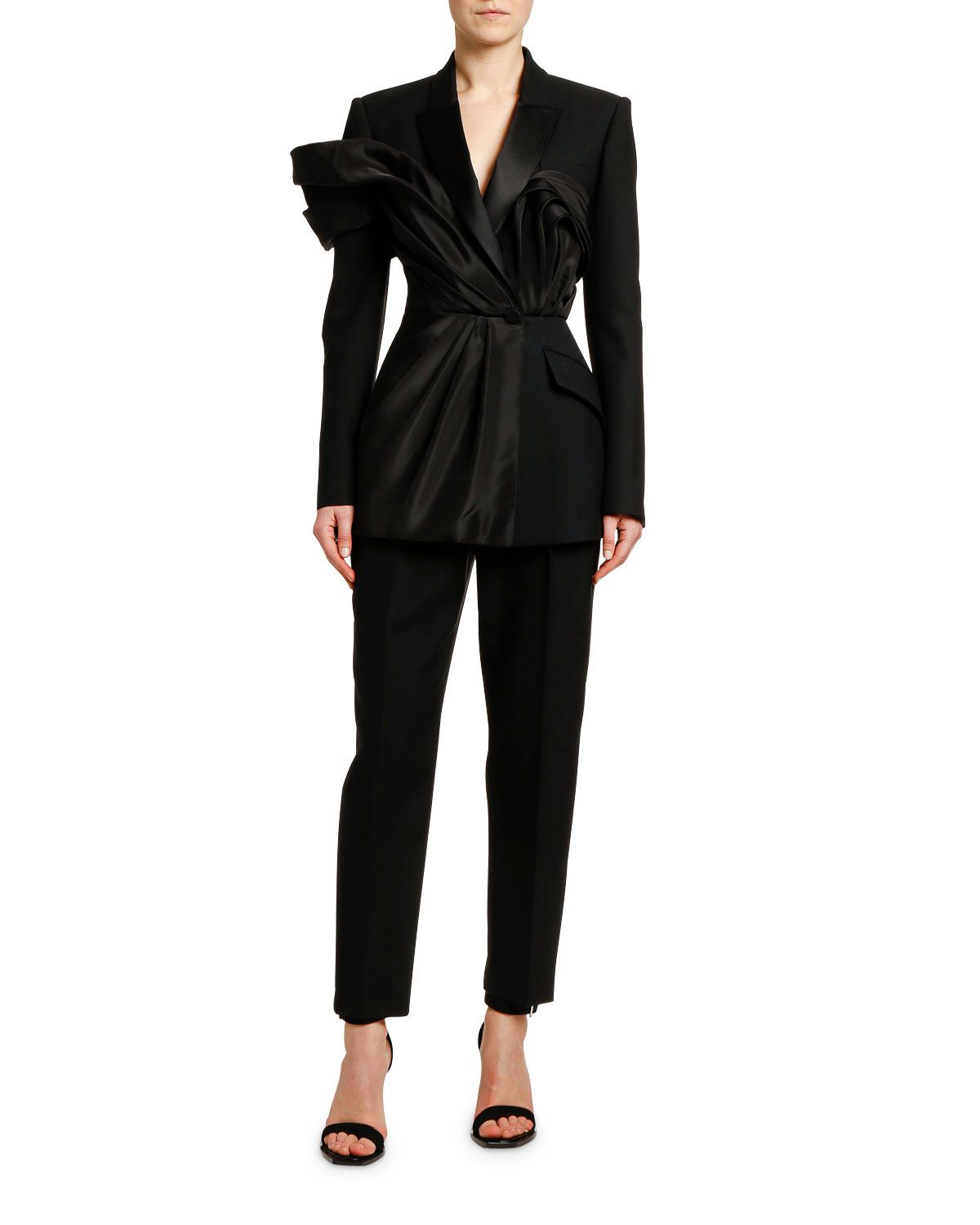 Silk Ruffled Evening Blazer Suit