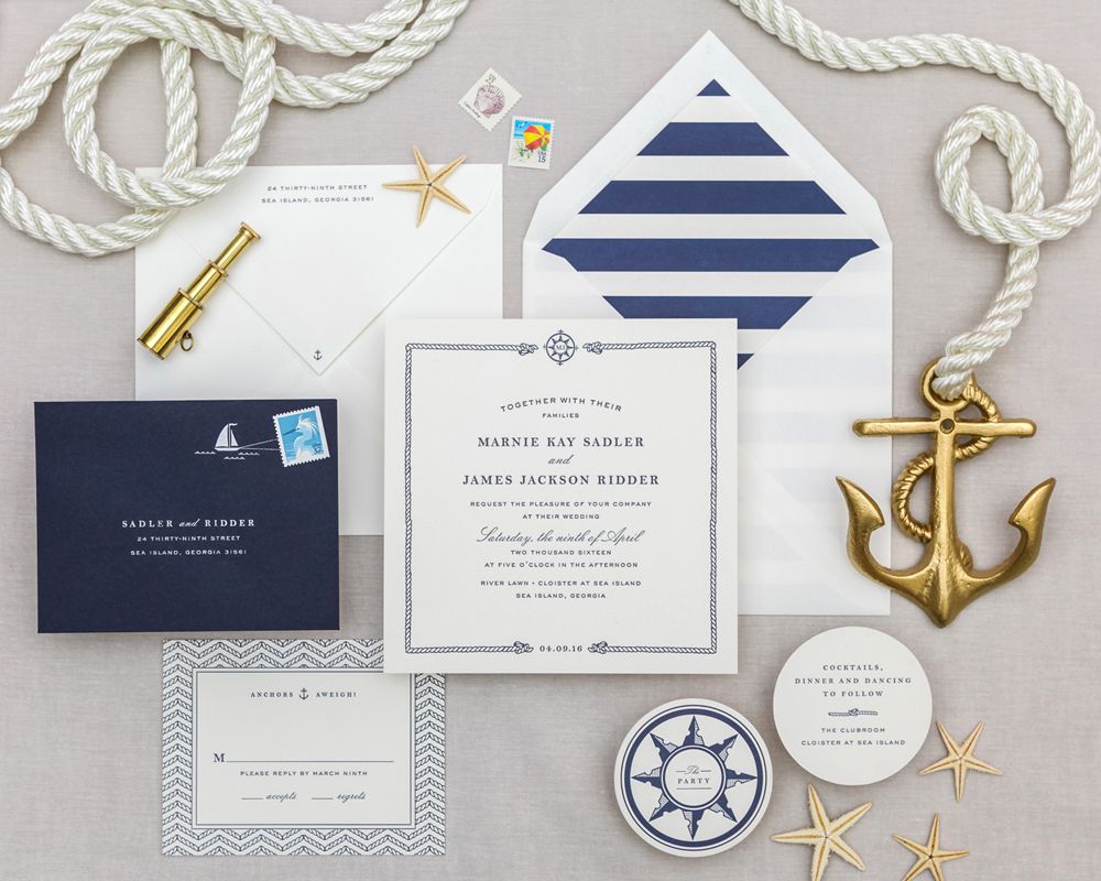nautical invitation set with blue sea sailboat design elements