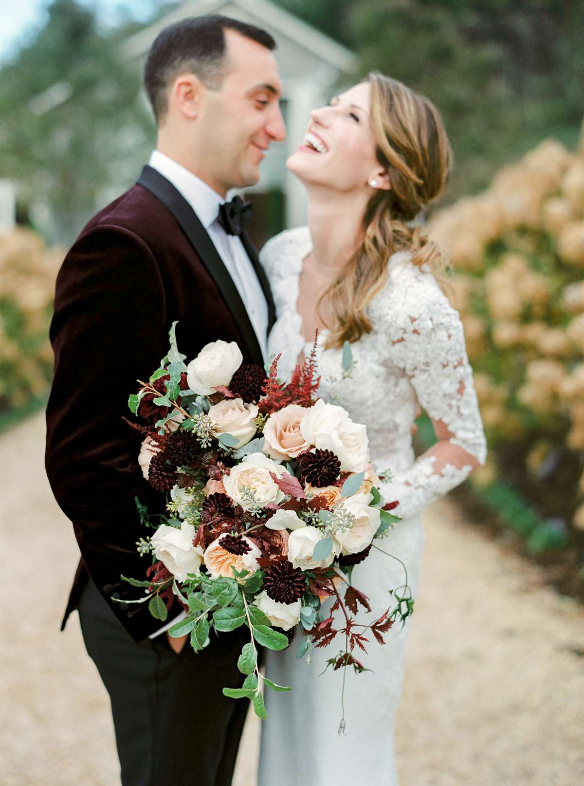 burgundy and blush floral and greenery wedding bouquet