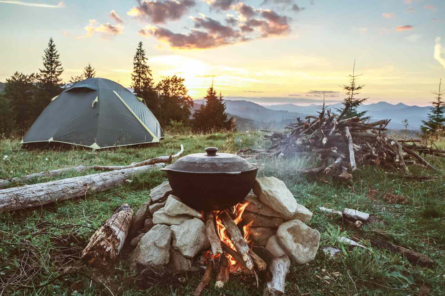 Camping Tent and Campfire