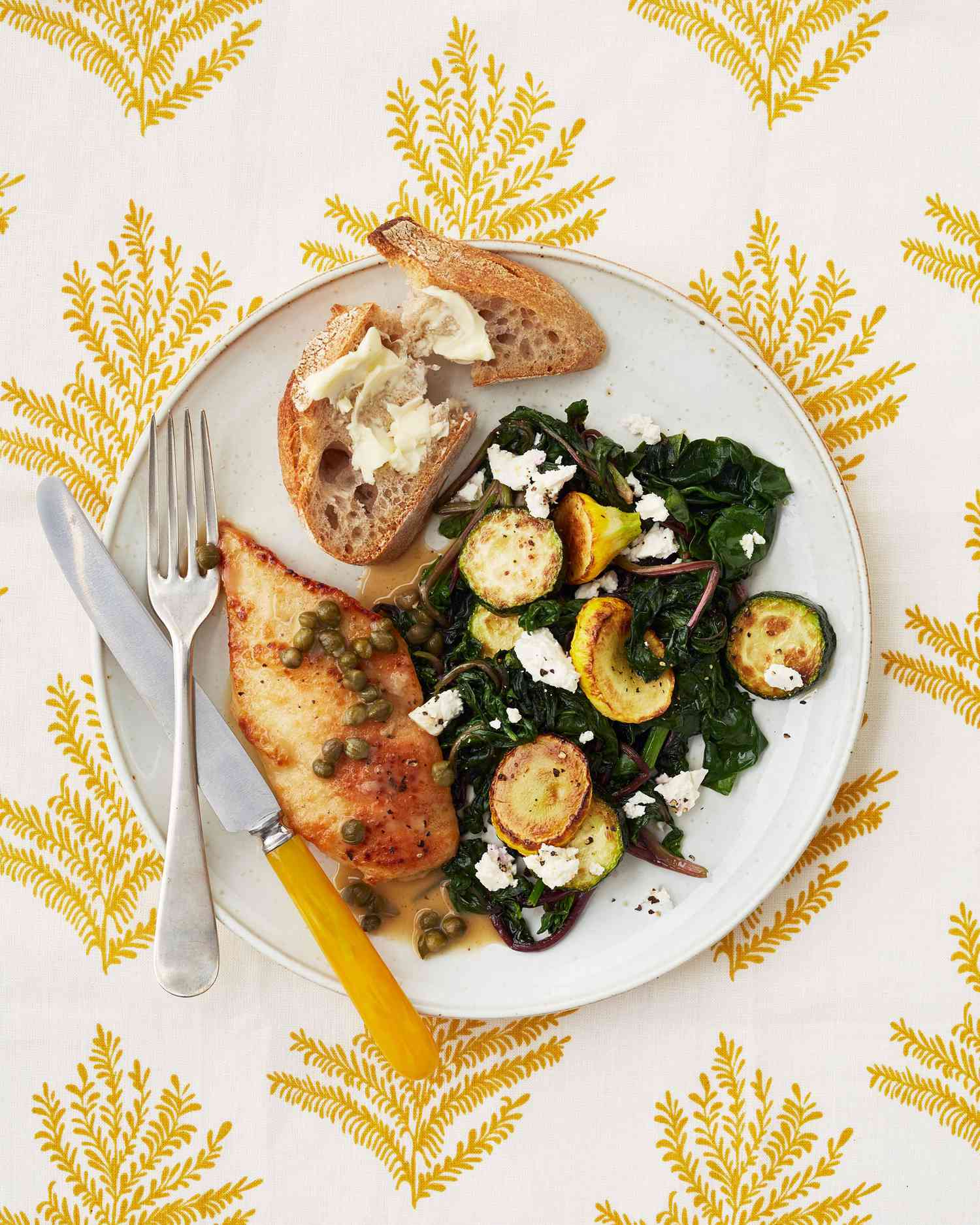 Chicken Cutlets with Summer Squash and Feta
