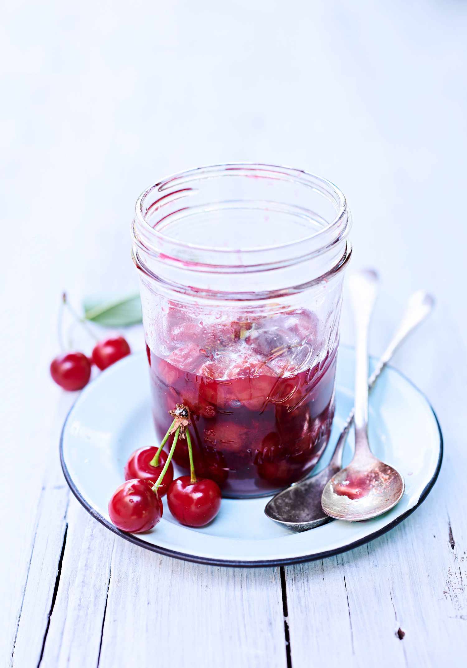 sour-cherry preserves in a glass jar