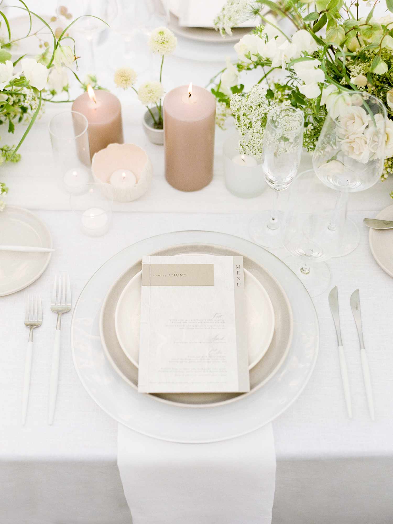 grace ceron wedding place setting and candles