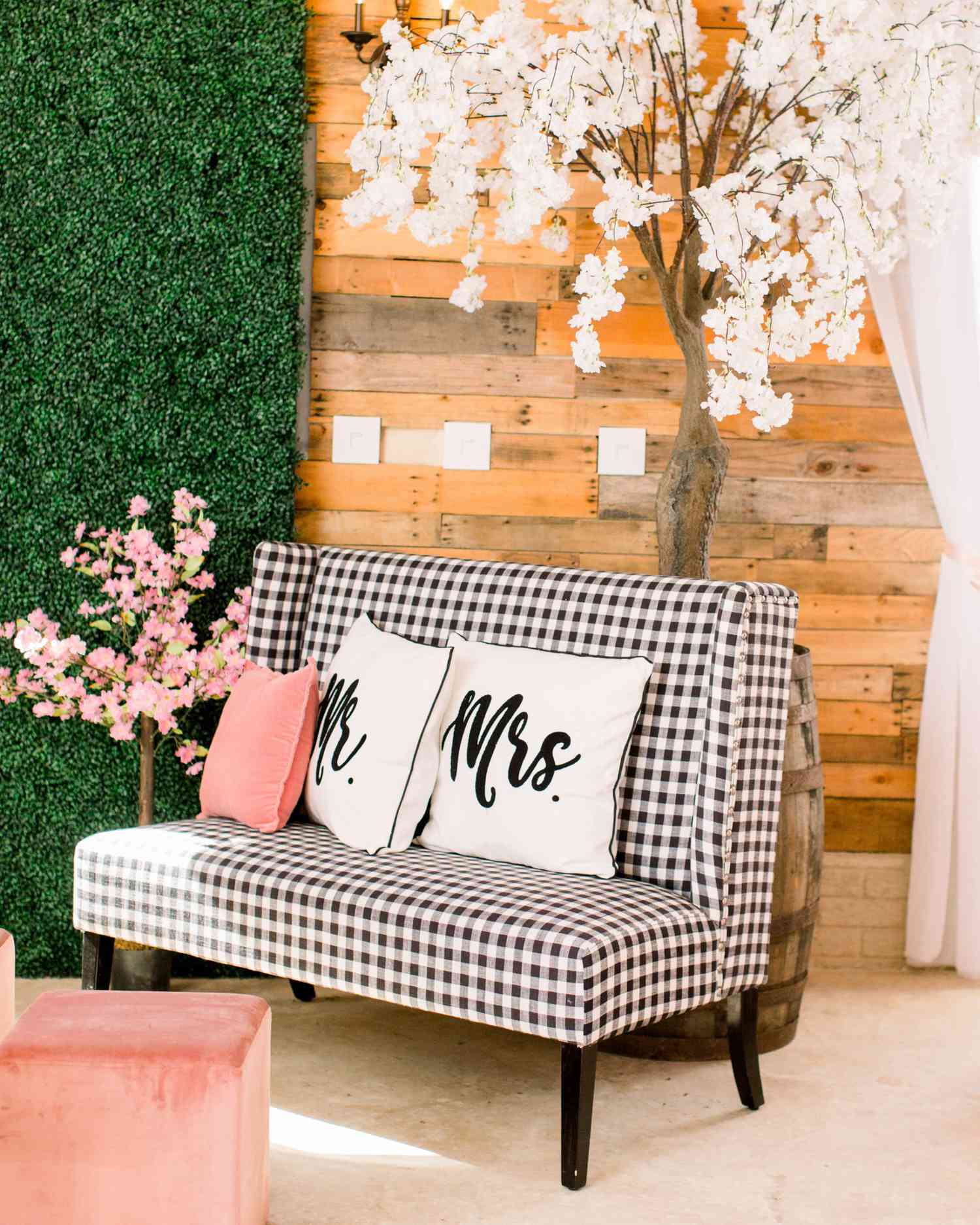 michelle nathan wedding lounge with gingham settee