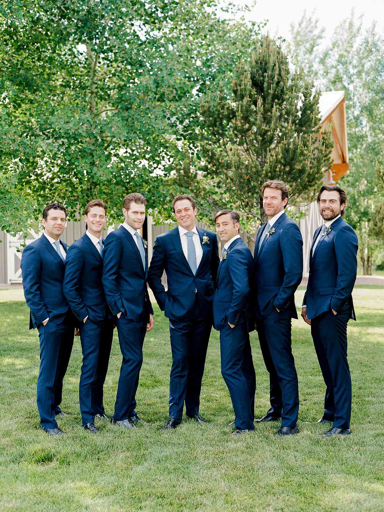 jessica aaron wedding groomsmen in blue