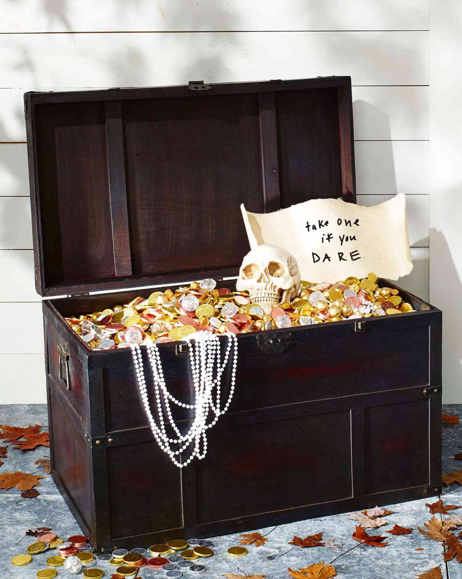 Halloween treasure chest on porch