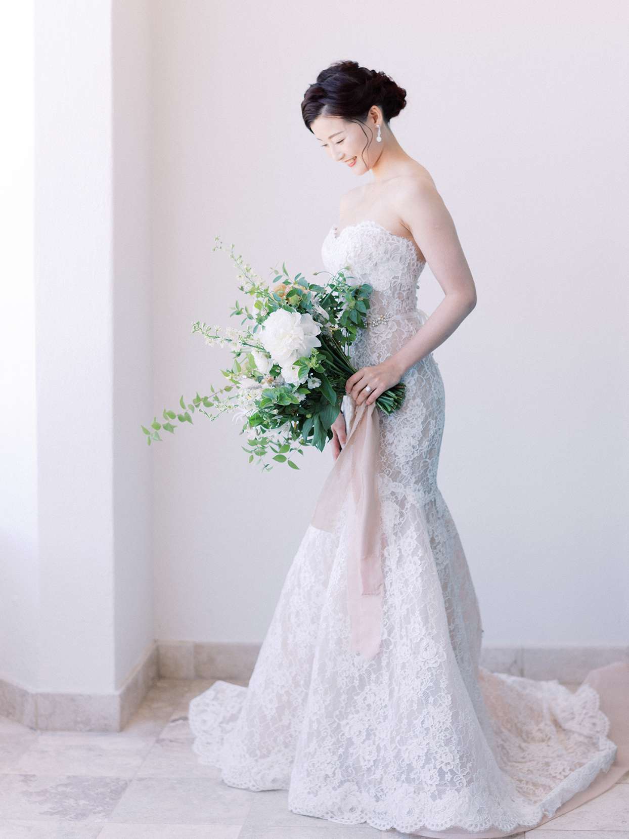 kirsten deran wedding bride in lace overlay gown