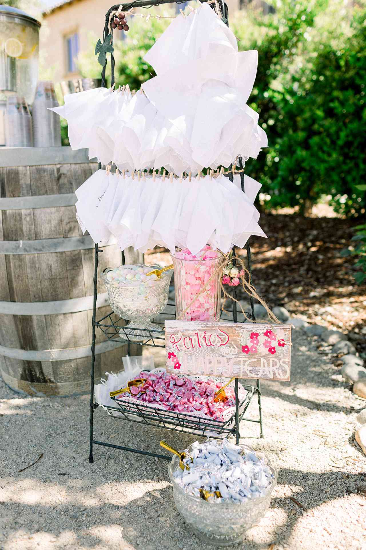 DIY handkerchief candy display outdoors