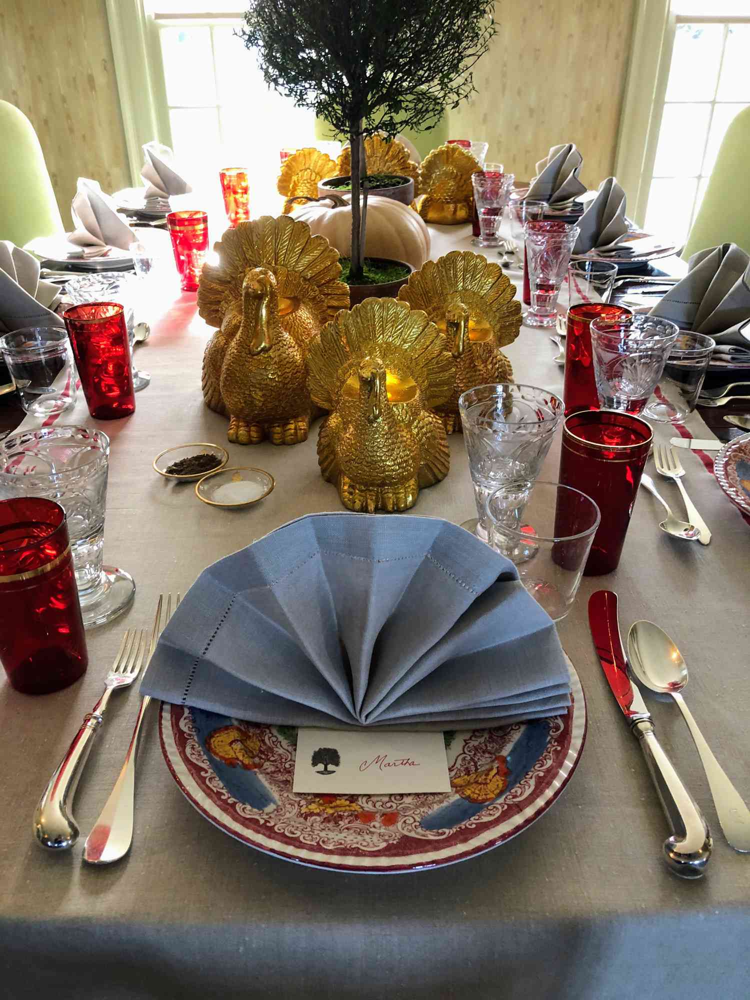 A Thanksgiving table setting at Martha Stewart's house.