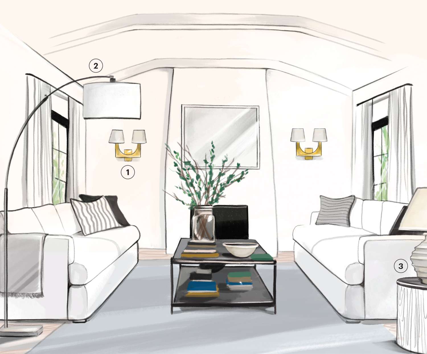 illustration of living room lighting