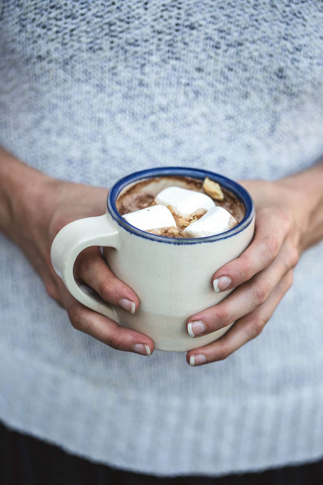 mug of hot chocolate with 3 giant marshmallows