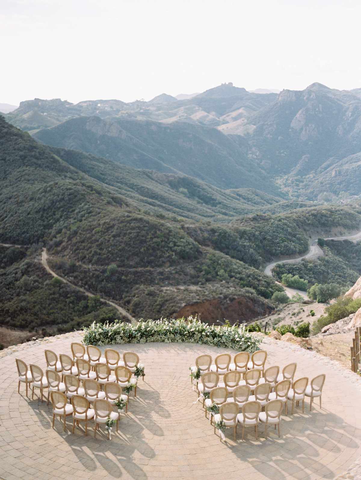 aerial view view mountain-top ceremony seating