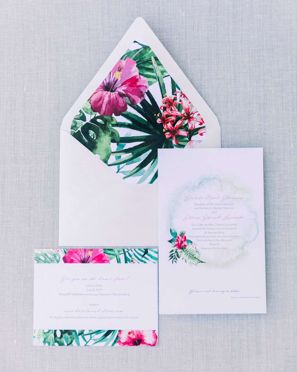 dalila elliot tropical and white wedding invitations