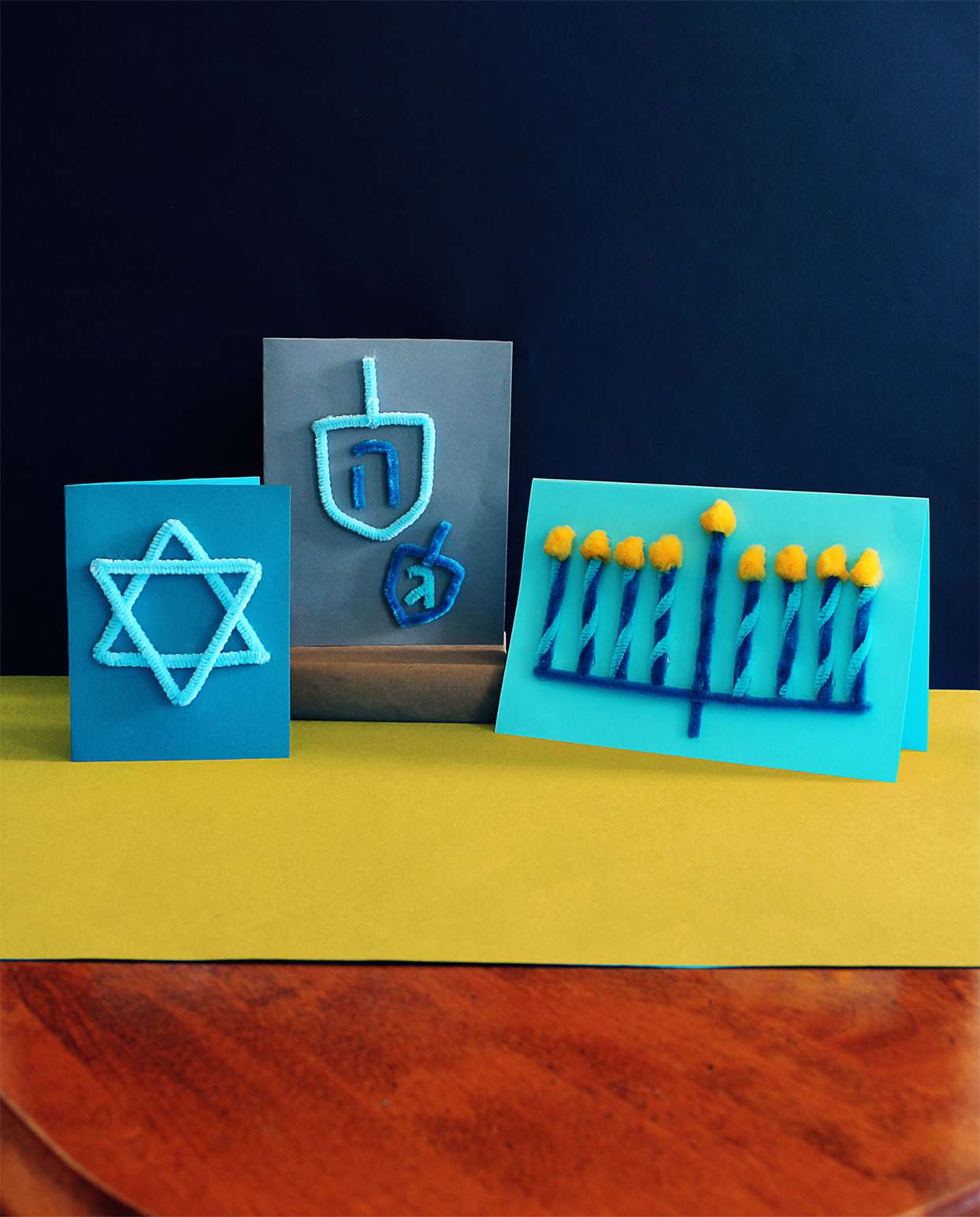 blue pipe cleaner hanukkah holiday cards