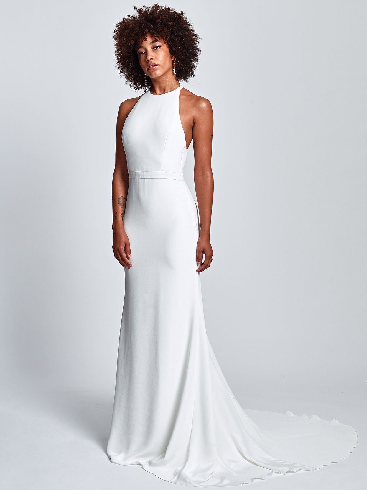 Alexandra Grecco minimalist high-neck a-line wedding dress fall 2020