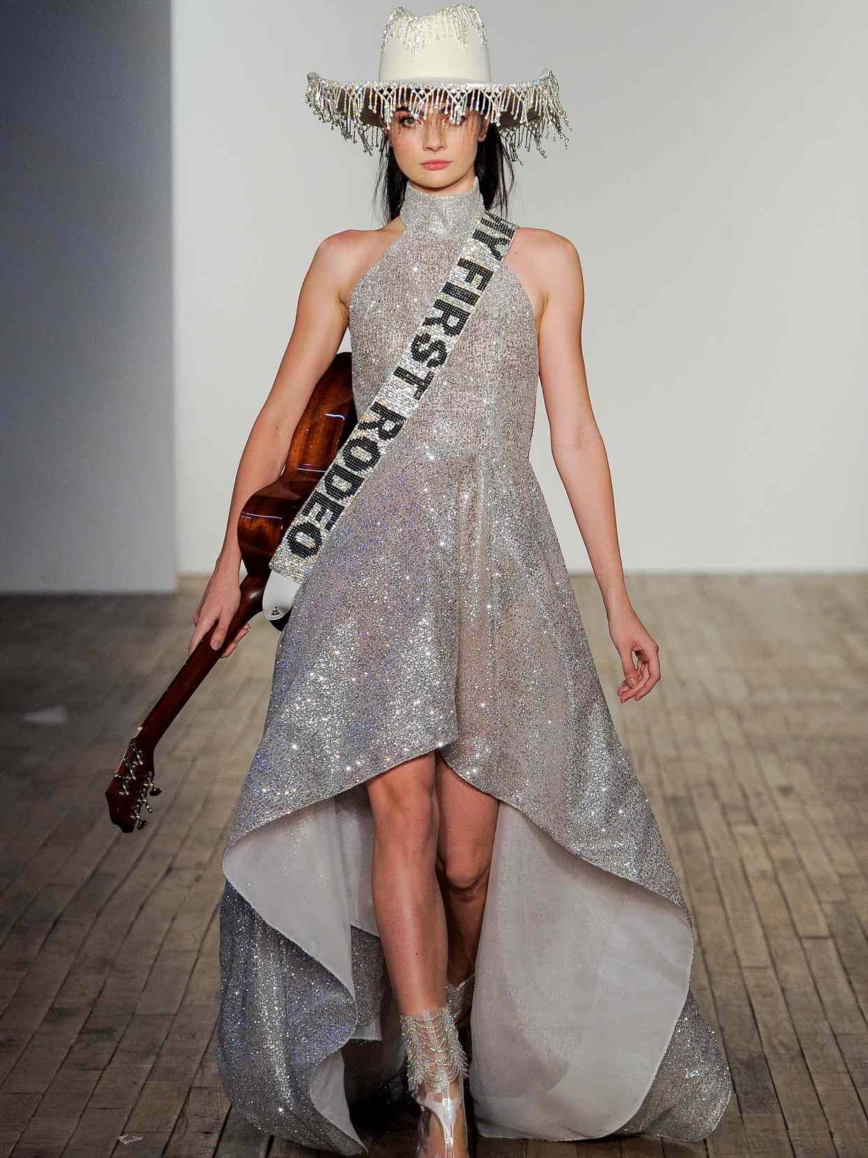 Hayley Paige high-neck high-low rhinestone wedding dress fall 2020