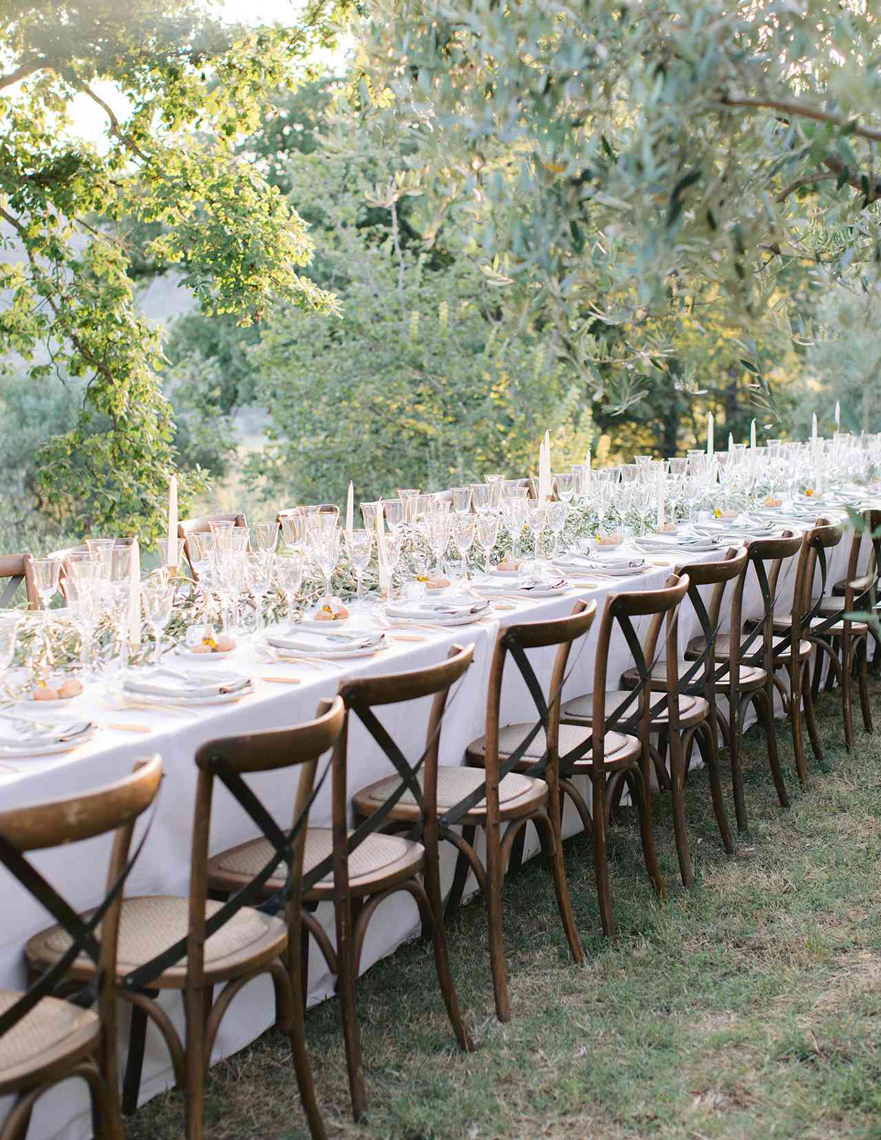 outdoor wedding reception simple organic olive branches