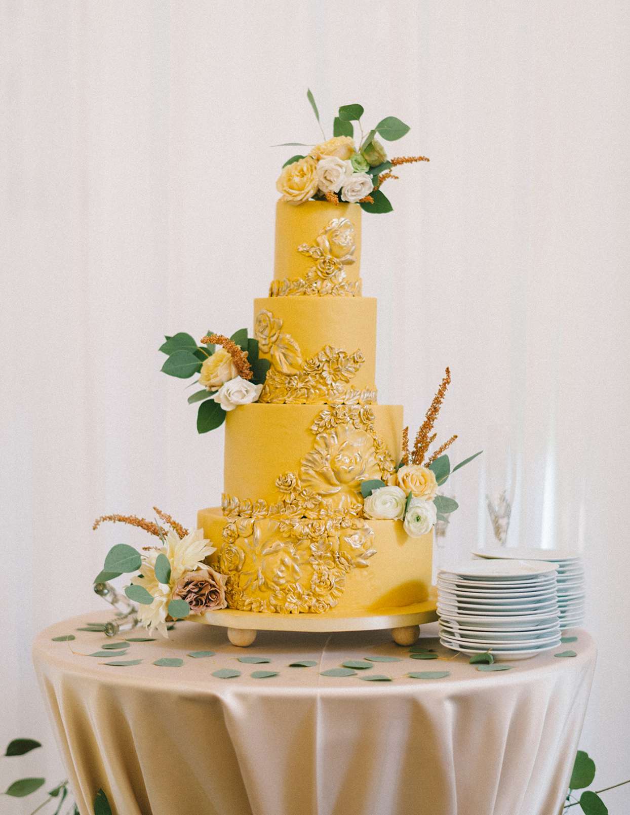 ericka meechaeyl wedding mustard yellow cake