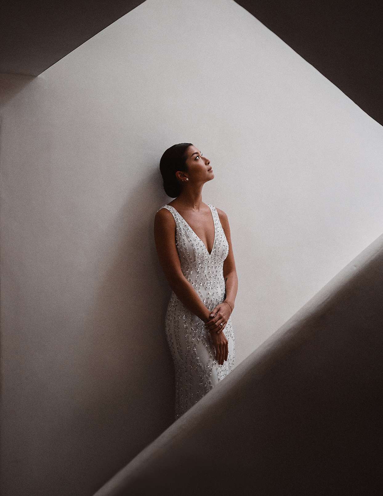pomme daniel wedding bride in stairwell