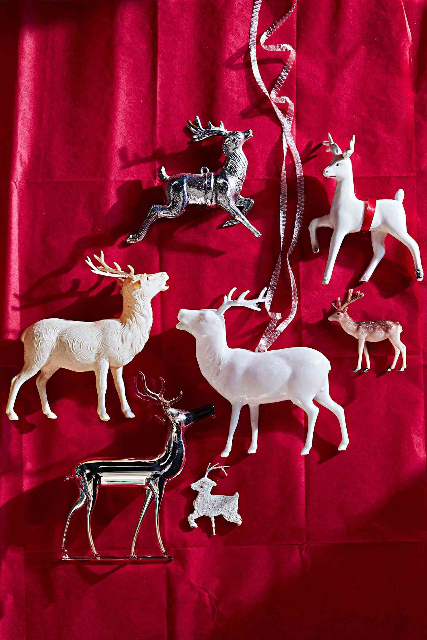 Shabby Chic Christmas Ornament White Gold Reindeer Hand Painted 