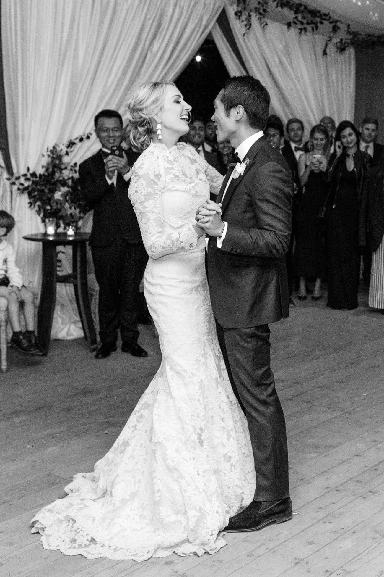 black and white photo of Sarah and Tengbo first dance