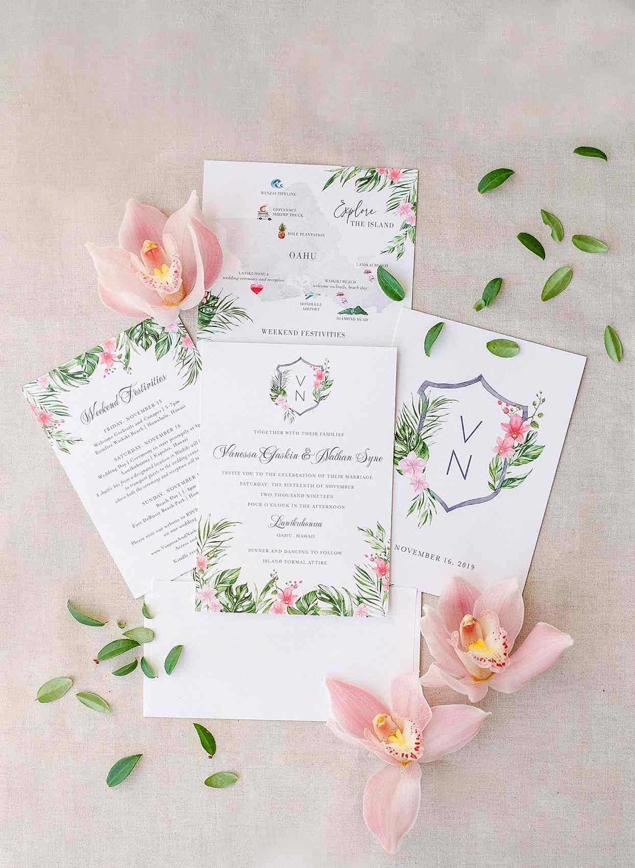 vanessa nathan wedding tropical invitations
