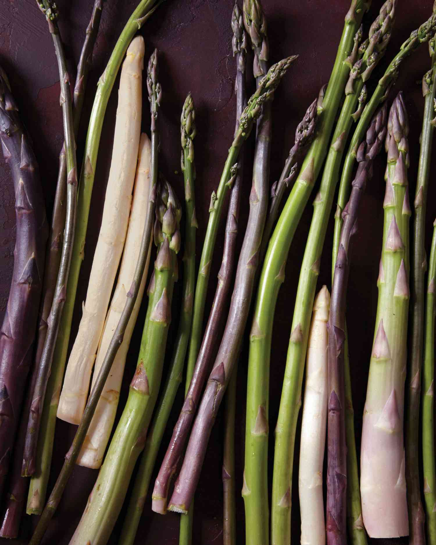 green, white, and purple asparagus
