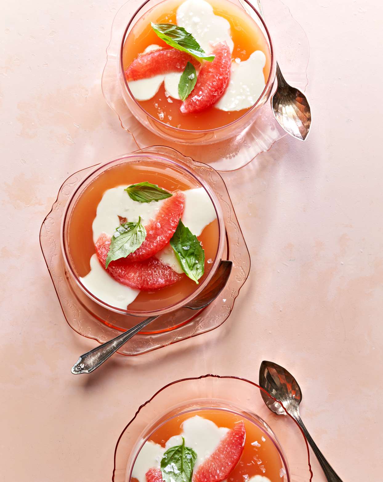 Basil-Yogurt Panna Cotta with Grapefruit Gelée