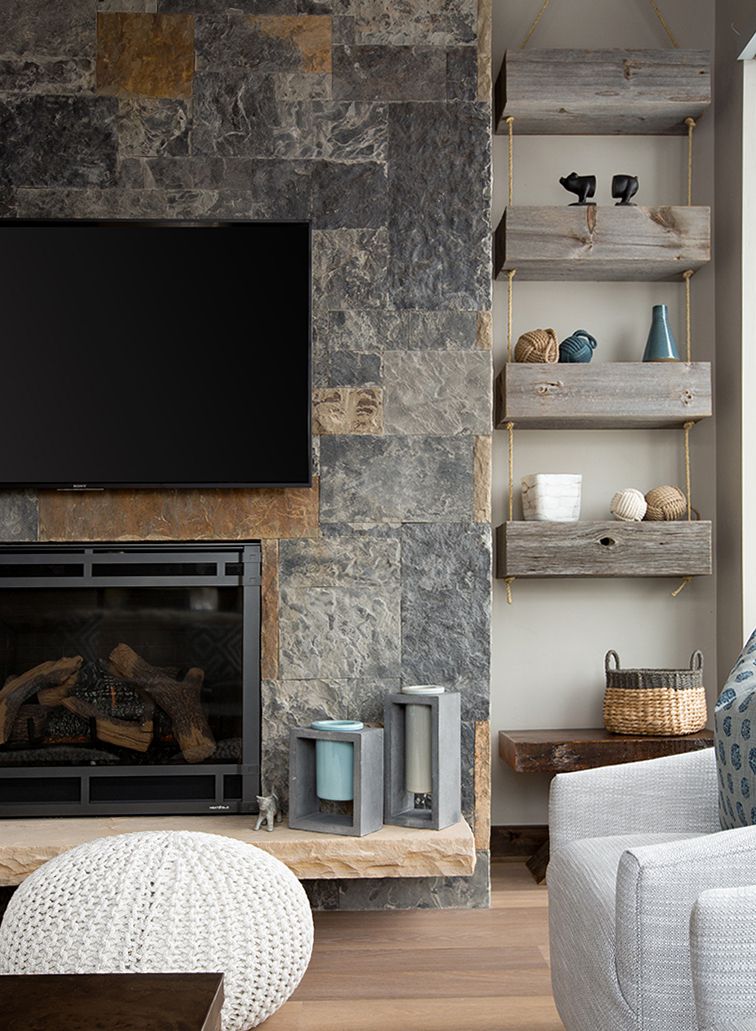 fireplace surround with raw material accessories