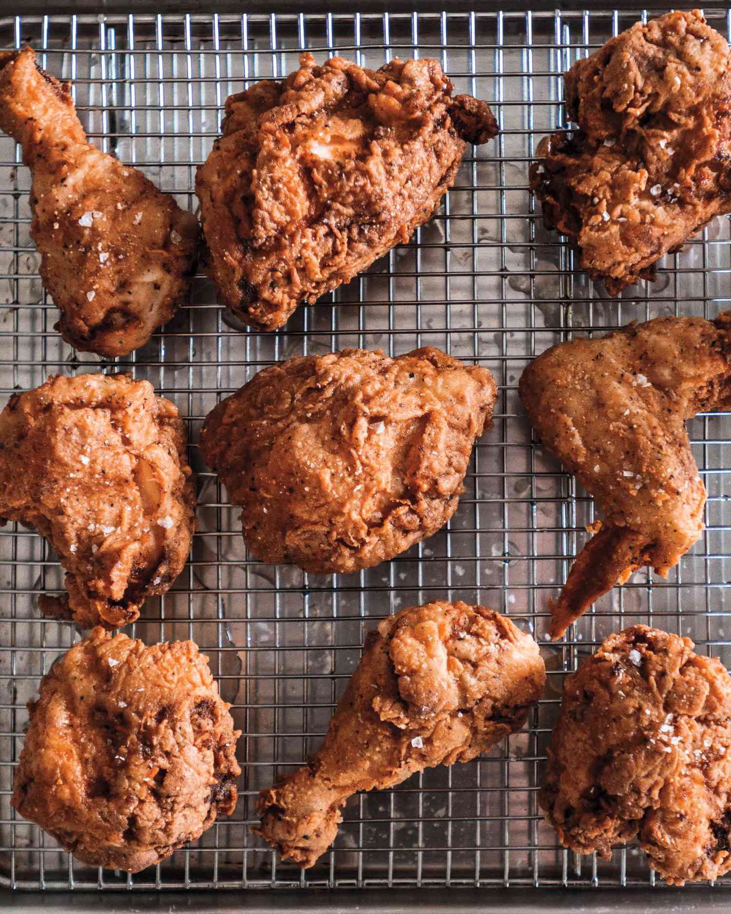 fried chicken on cooling rack