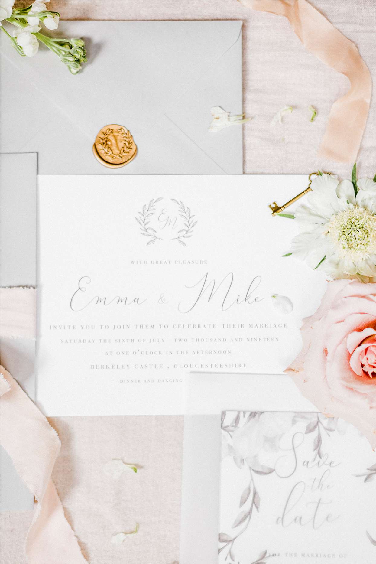 pastel elegant scripted wedding invites