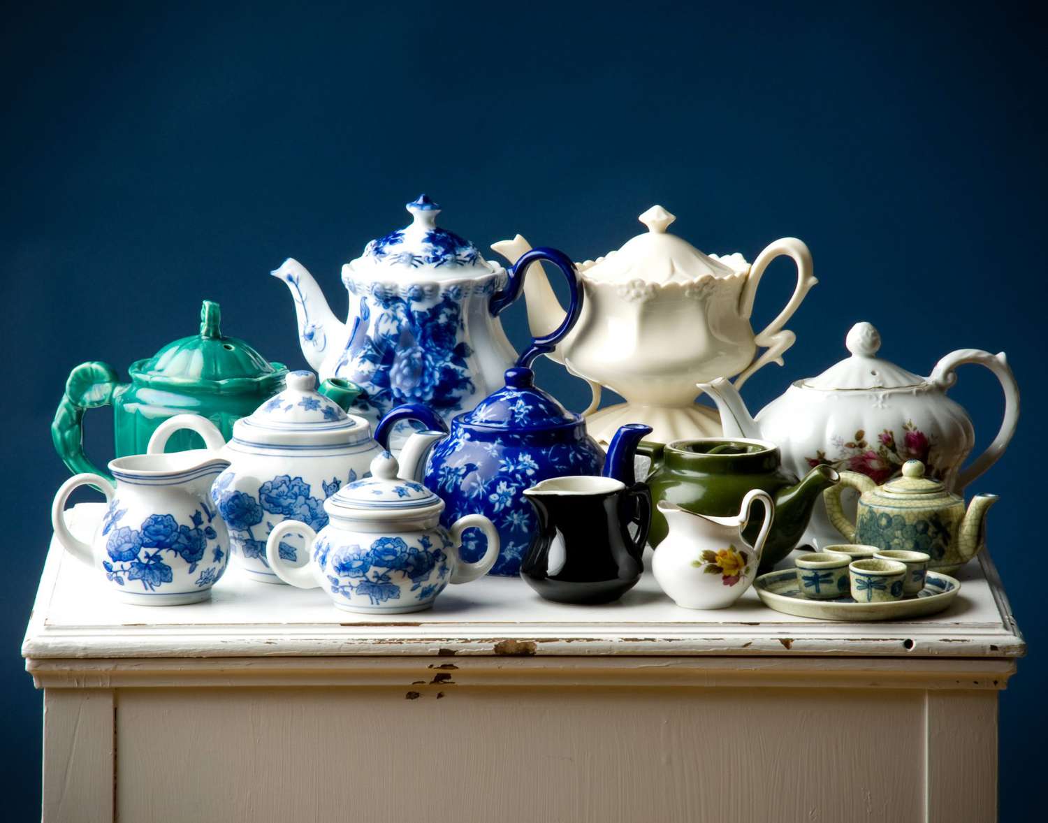 collection of antique teapots
