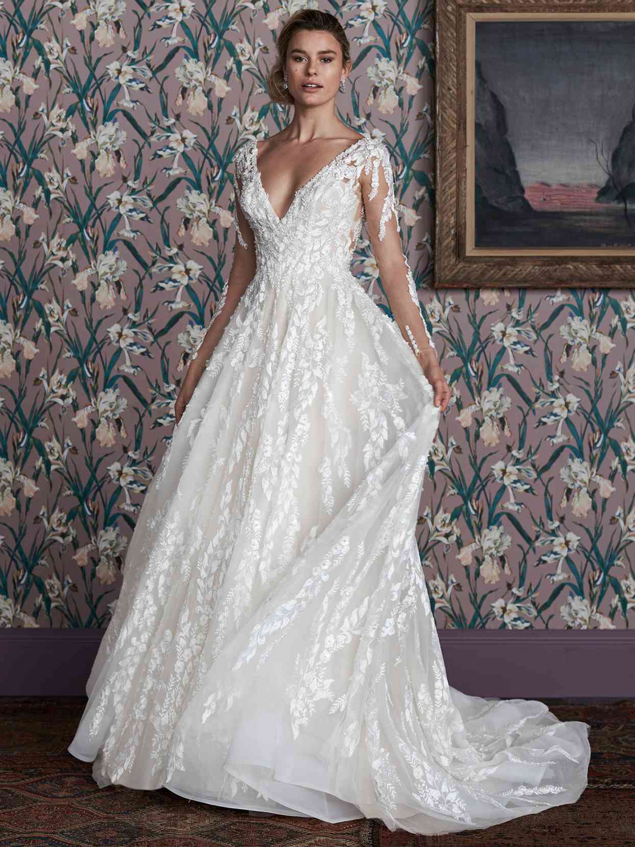justin alexander lace long sleeve v-neck wedding dress spring 2021