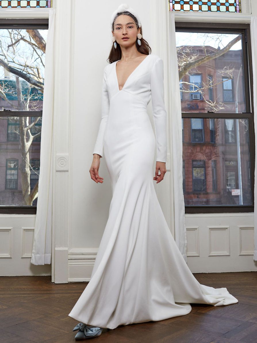 BHLDN long sleeve deep v-neck wedding dress fall 2020