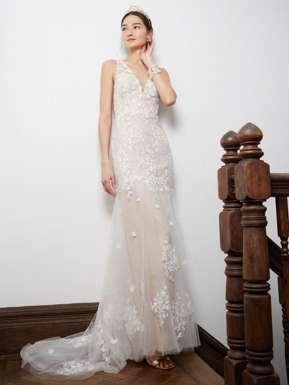 BHLDN wide strap lace train wedding dress fall 2020