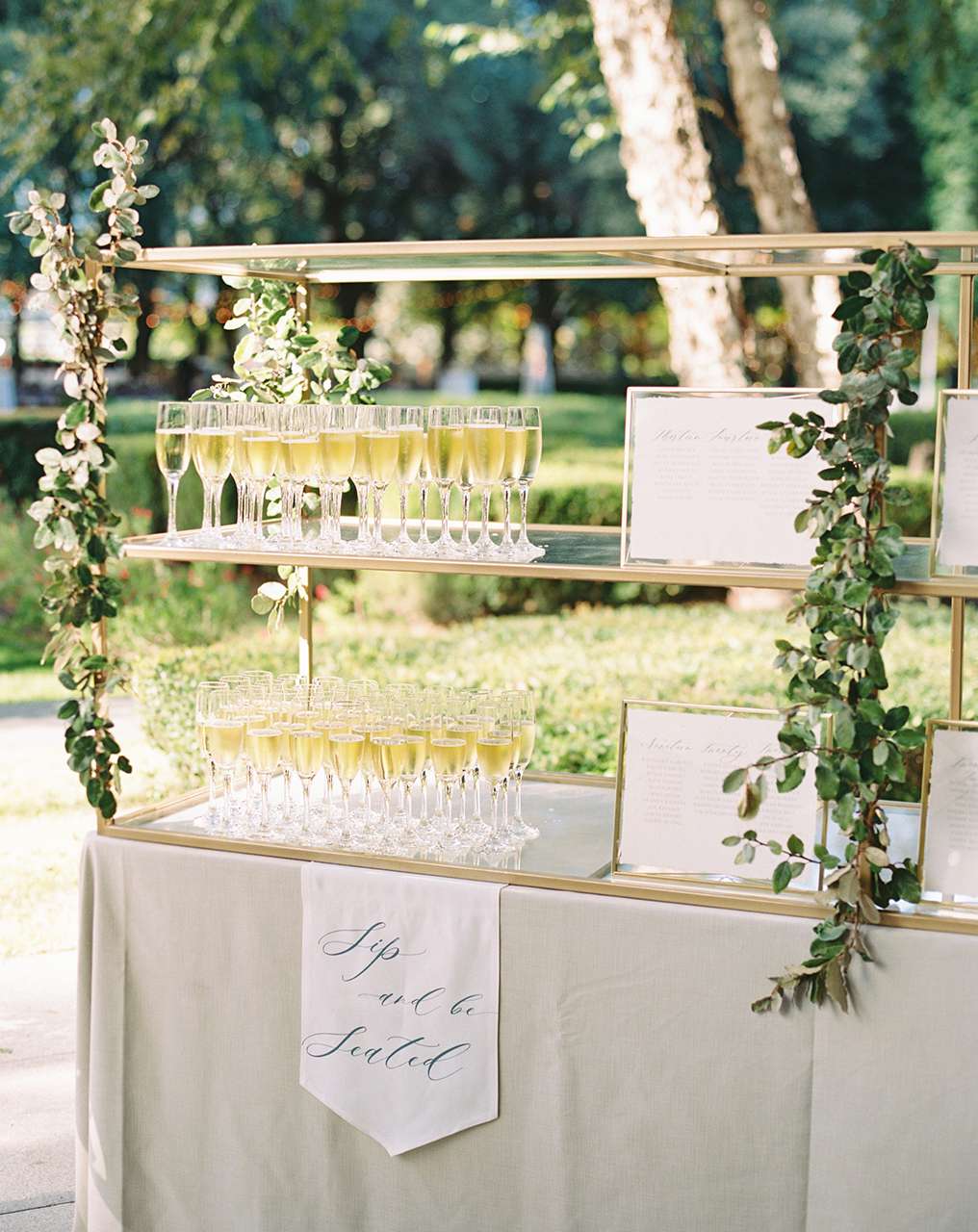 outdoor ceremony champagne tower