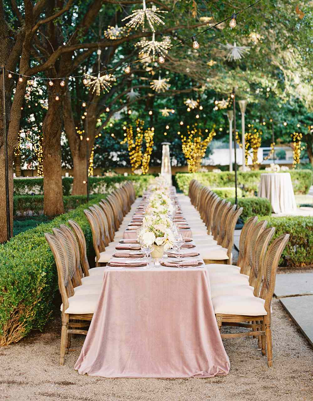 outdoor garden wedding reception velvet linens
