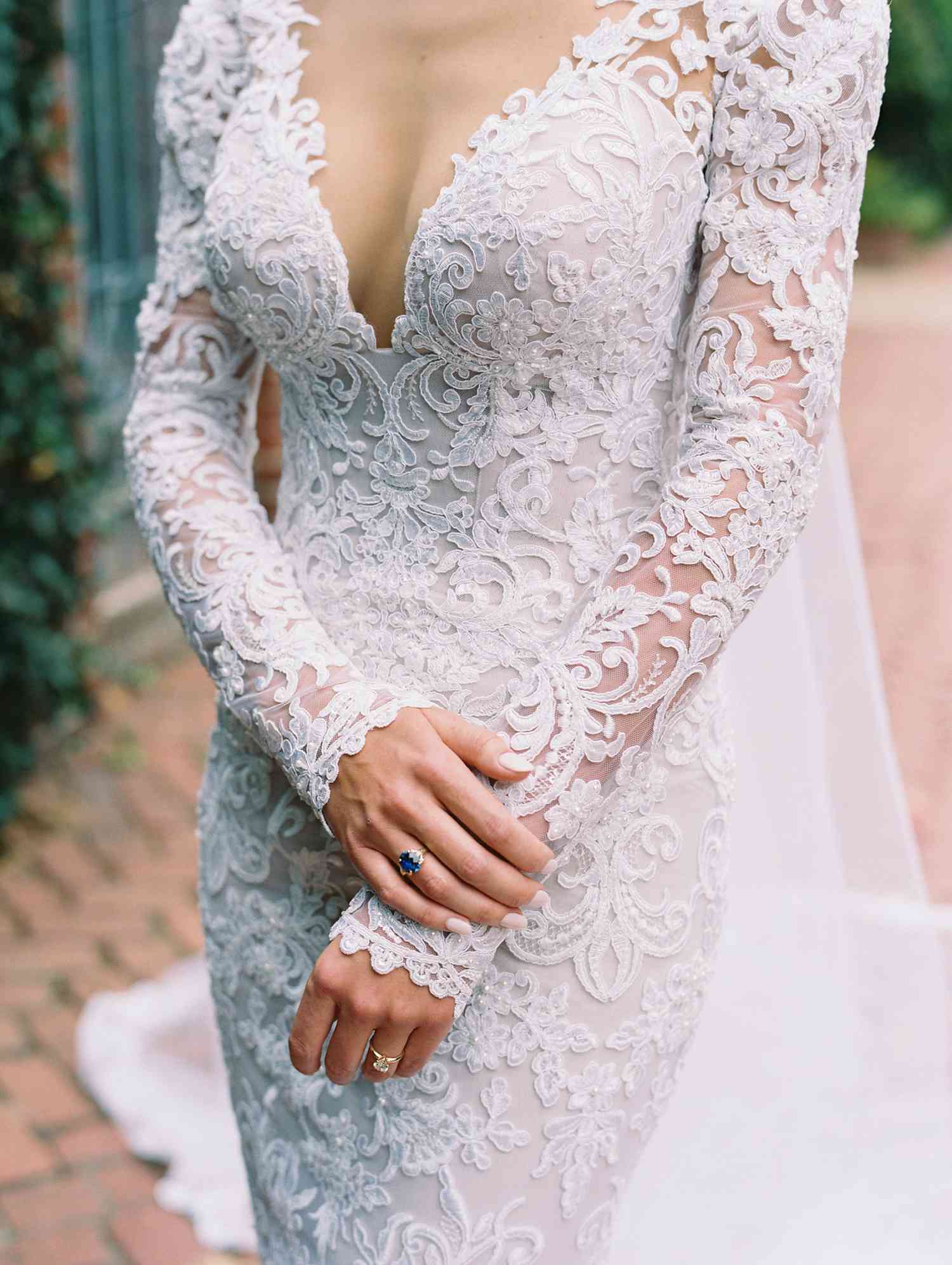 close-up of bride's wedding dress